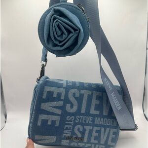 NWT denim Steve Madden logo crossbody with denim rose coin purse